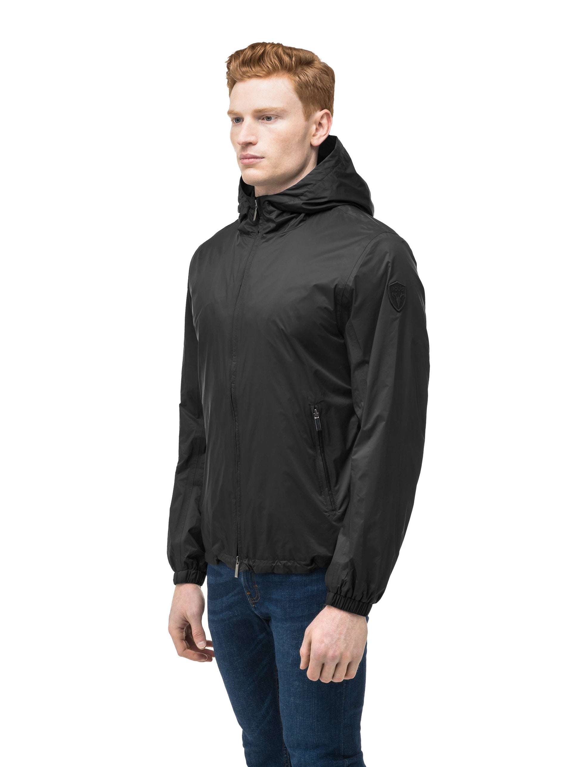 Men's waist length zip up hooded windproof jacket in Black