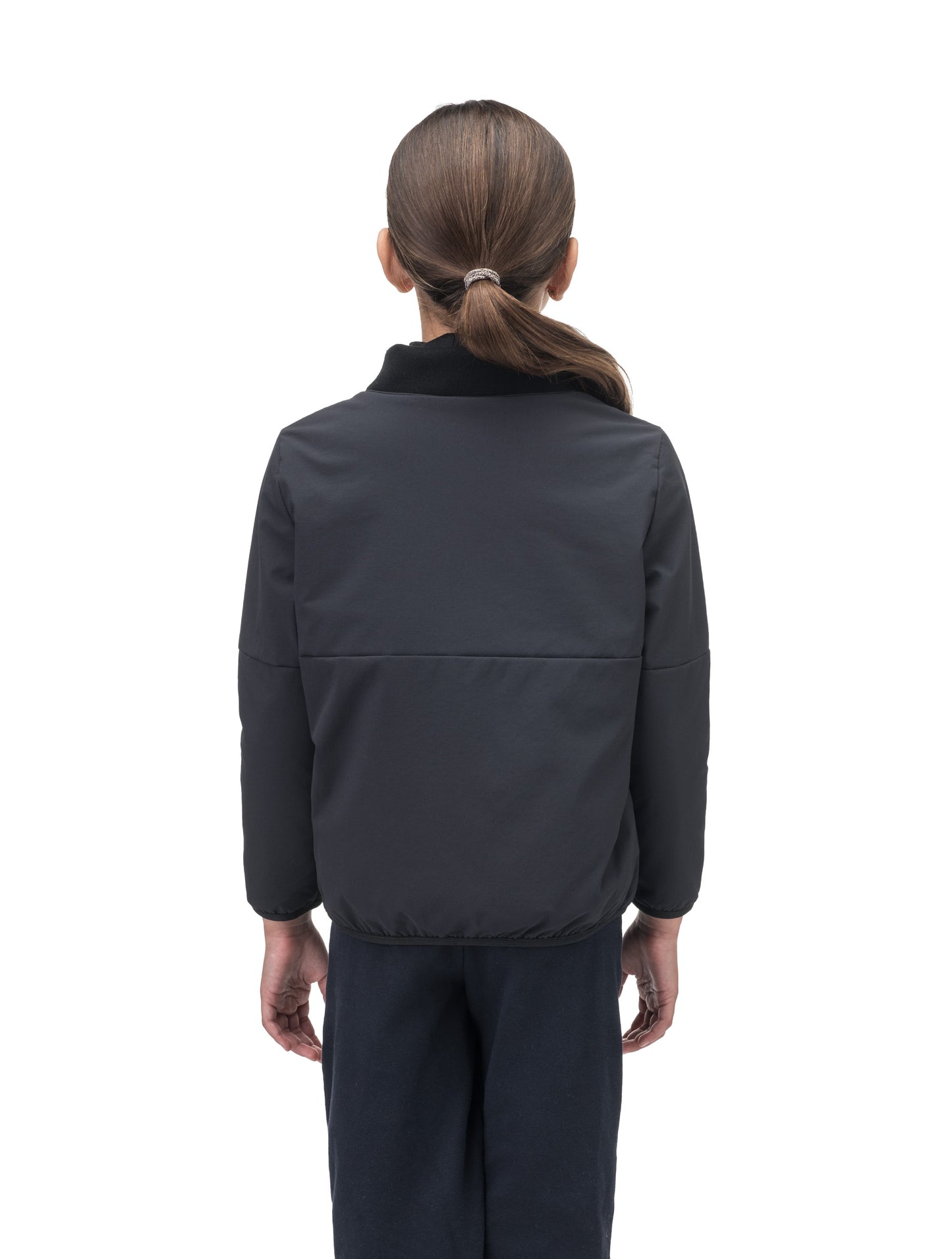 Little Ursa Kids Mid Layer Jacket in hip length, Primaloft Gold Insulation Active, ribbed collar, and two-way front zipper, in Black