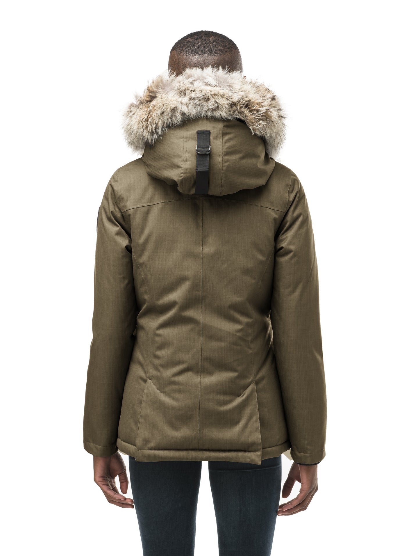 Women's hip length down filled parka in CH Fatigue