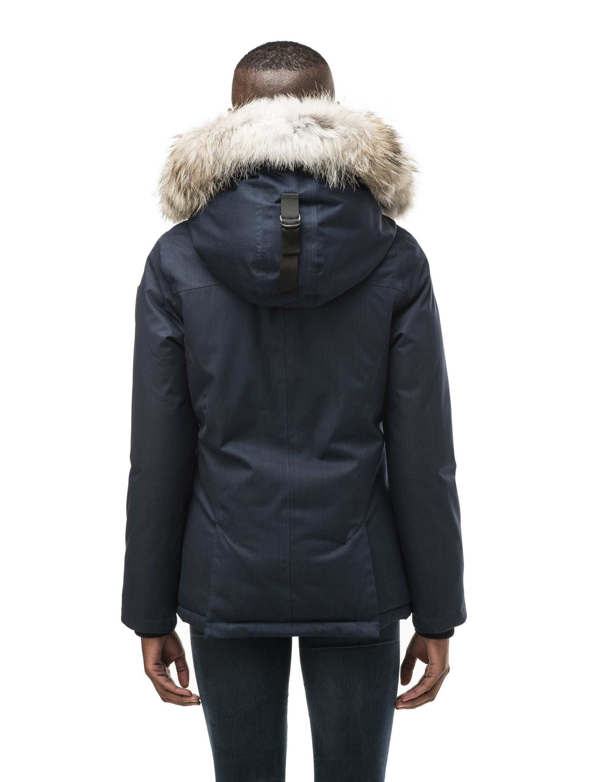 Women's hip length down filled parka in CH Navy