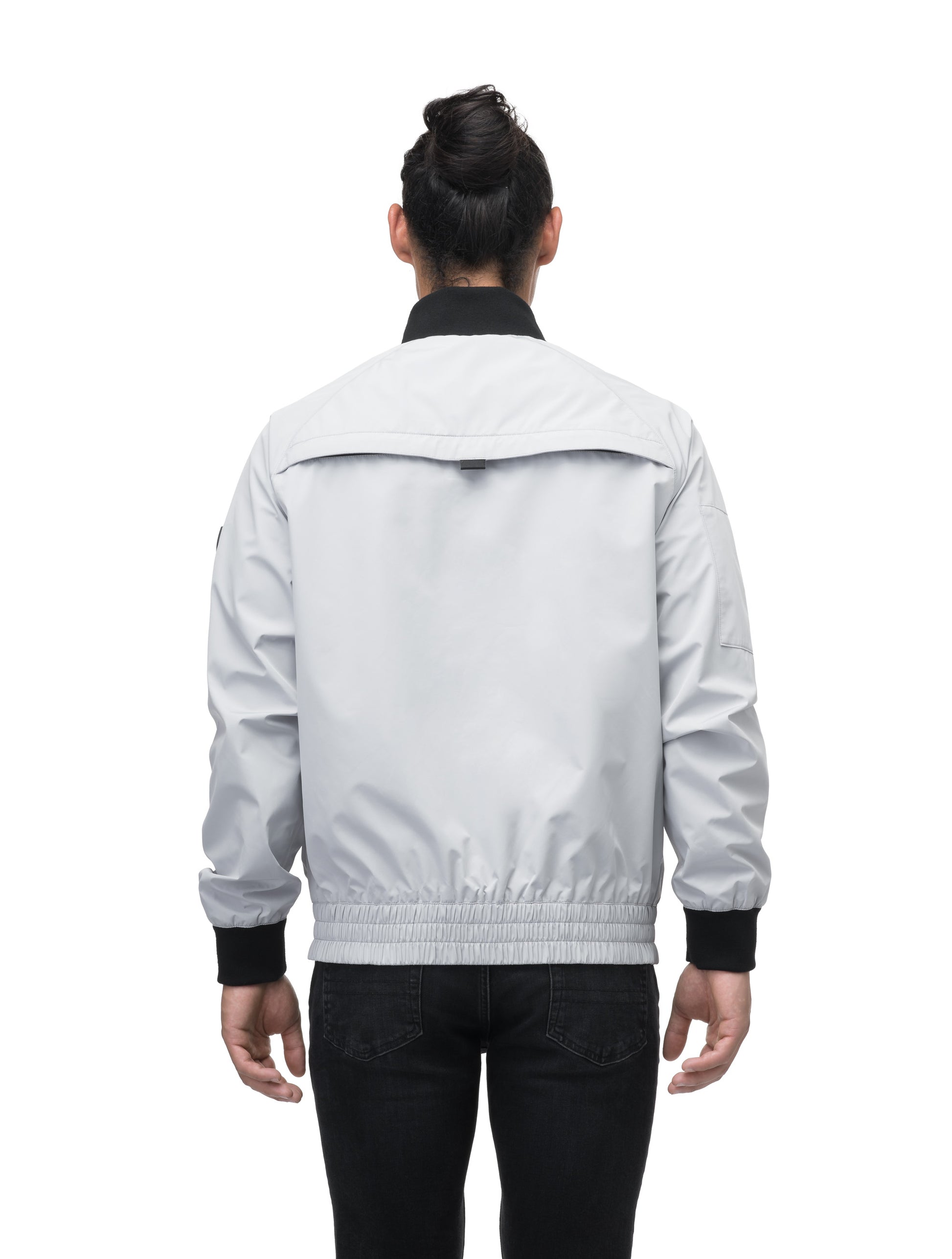 Men's hip length waterproof bomber jacket with 2-way zipper in Light Grey