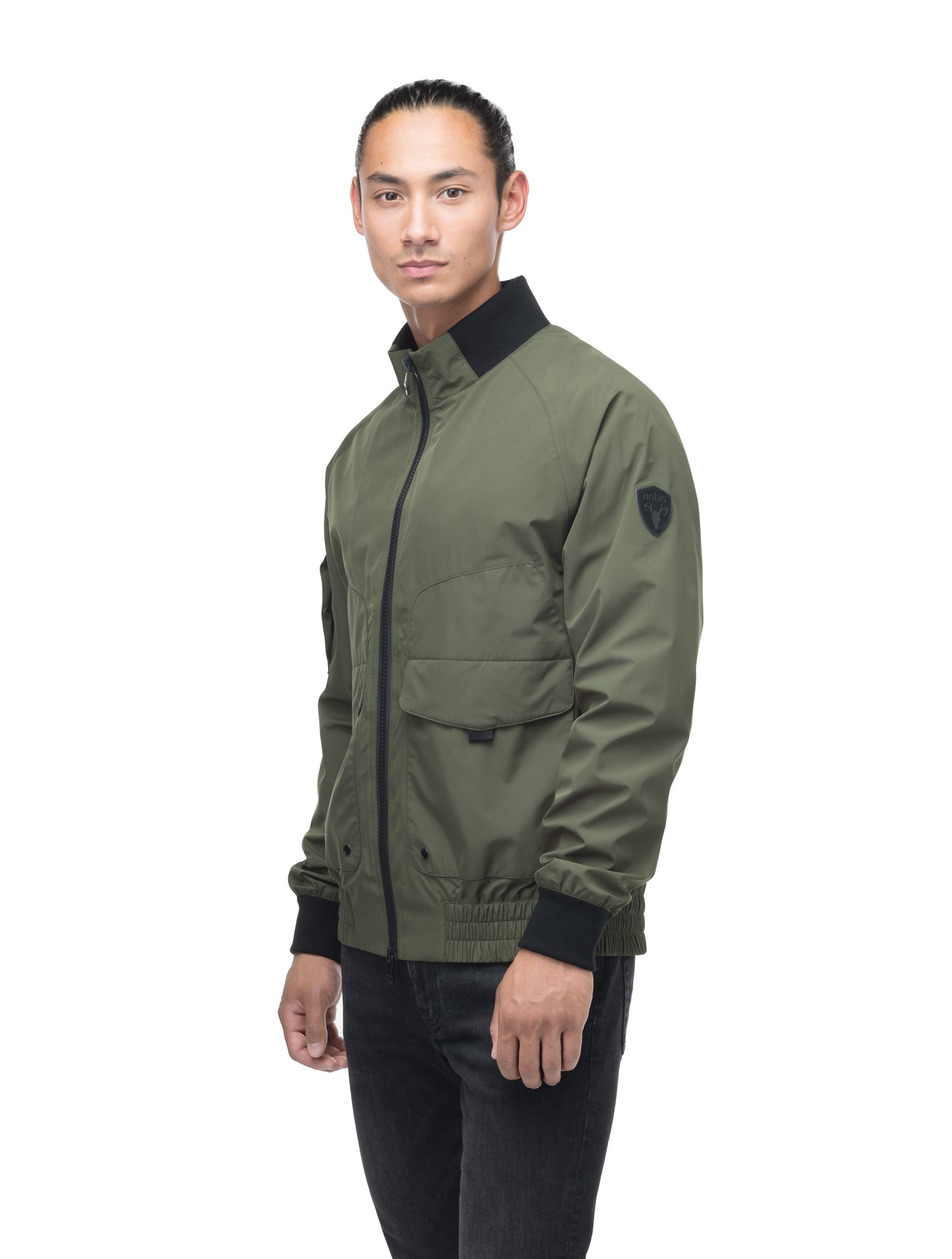 Men's hip length waterproof bomber jacket with 2-way zipper in Fatigue