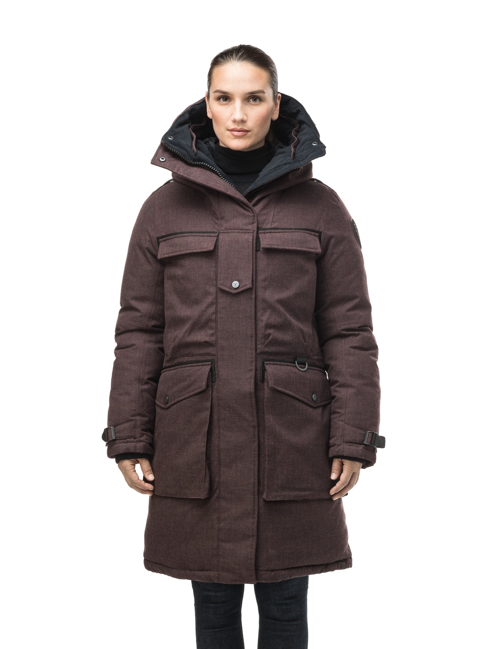 Women's extreme parka with our highest down filling and a removable down filled hood in H. Burgundy