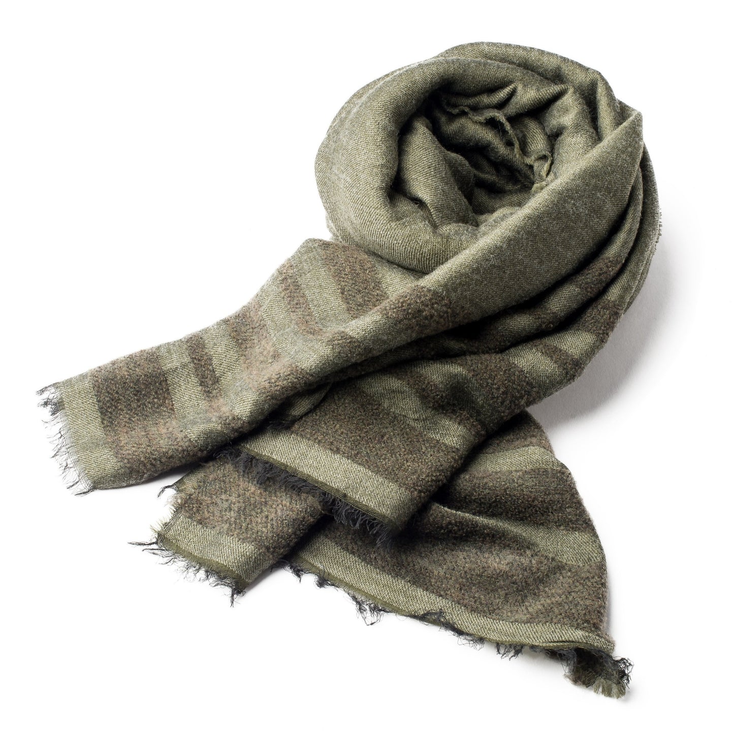 Woven scarf with contrasting chenille stripes and fringe finish on ends in Cypress