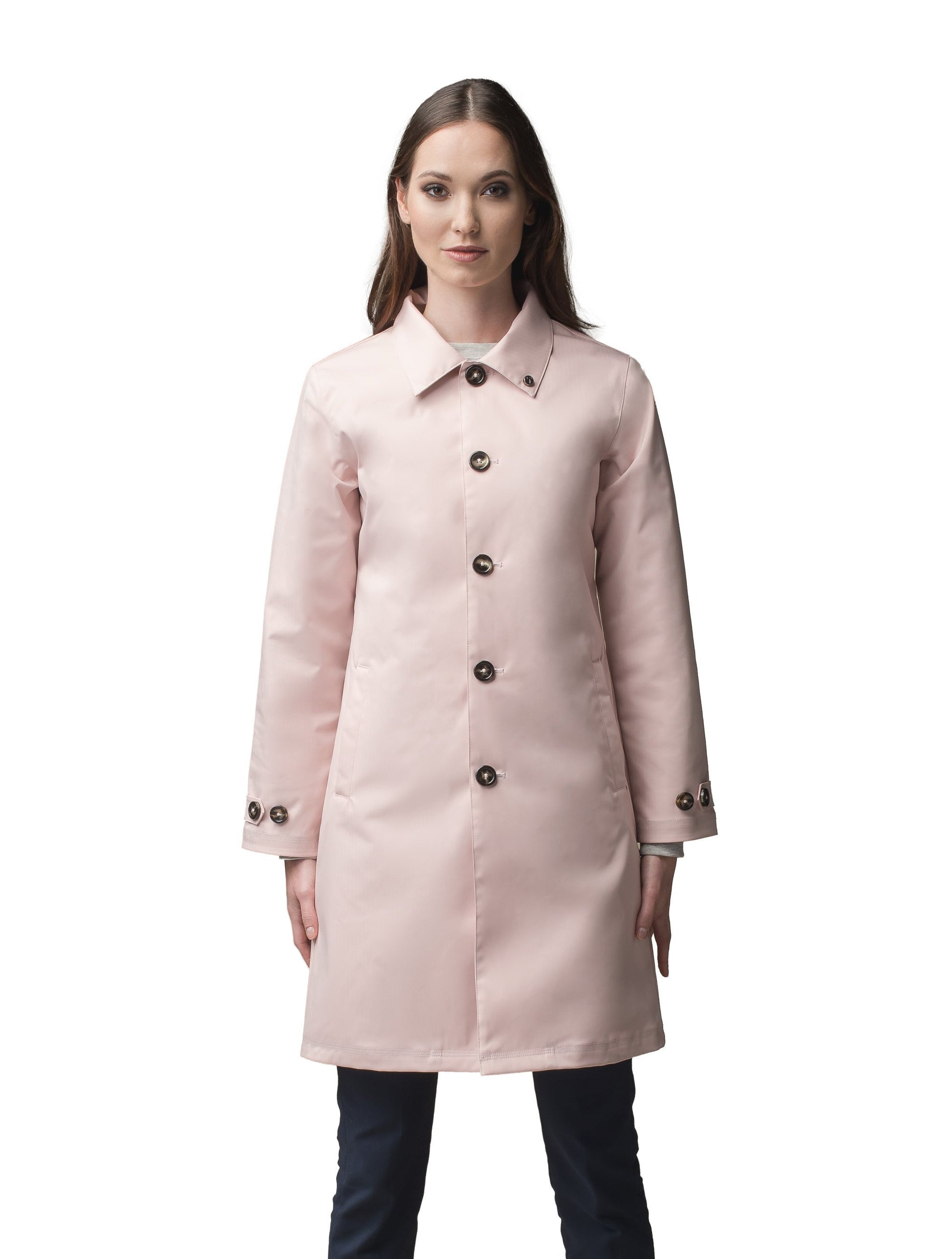Women's thigh length Mackintosh jacket in Dusty Rose