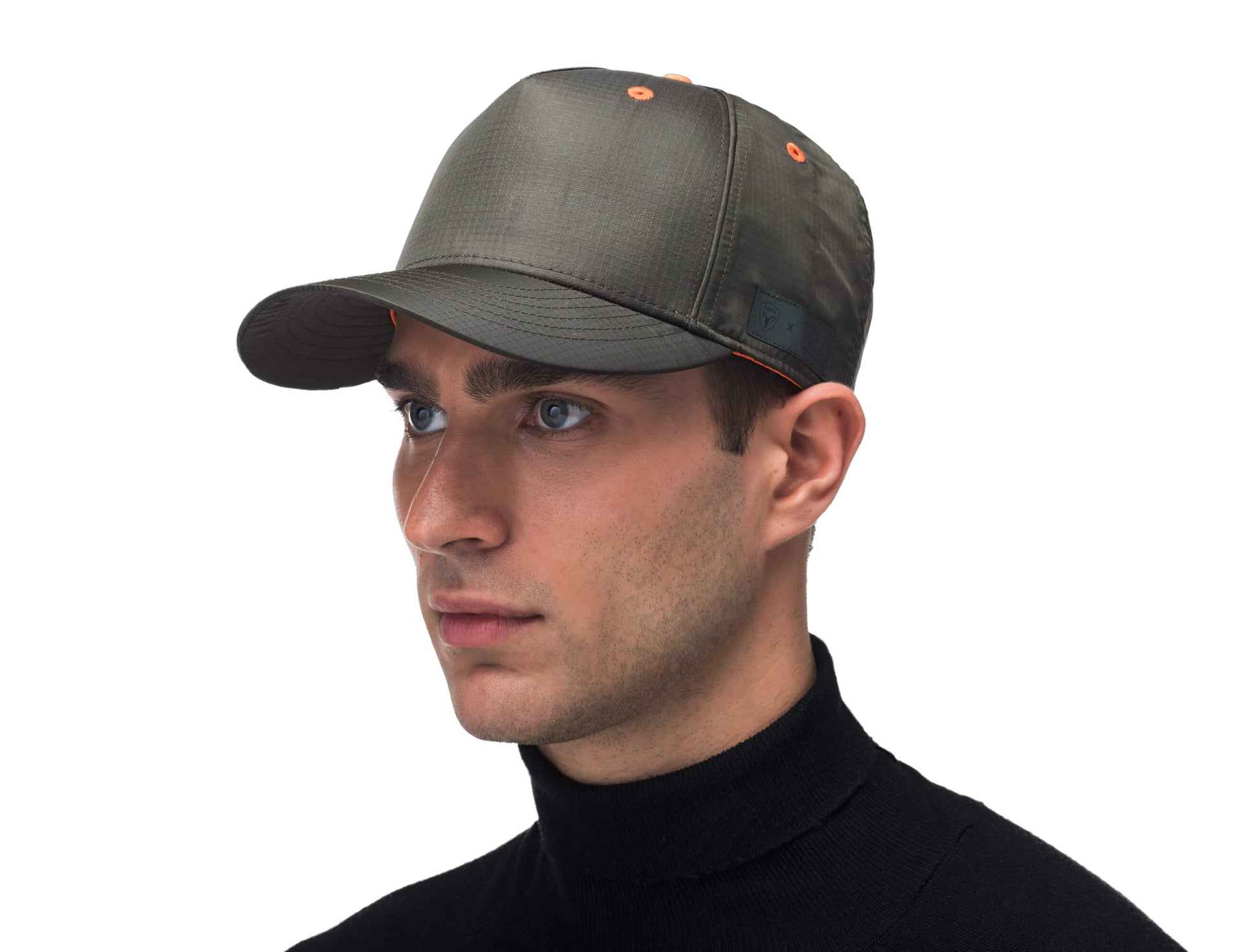Unisex 5 panel baseball cap with adjustable back and contrast colour detailing in Dusty Olive