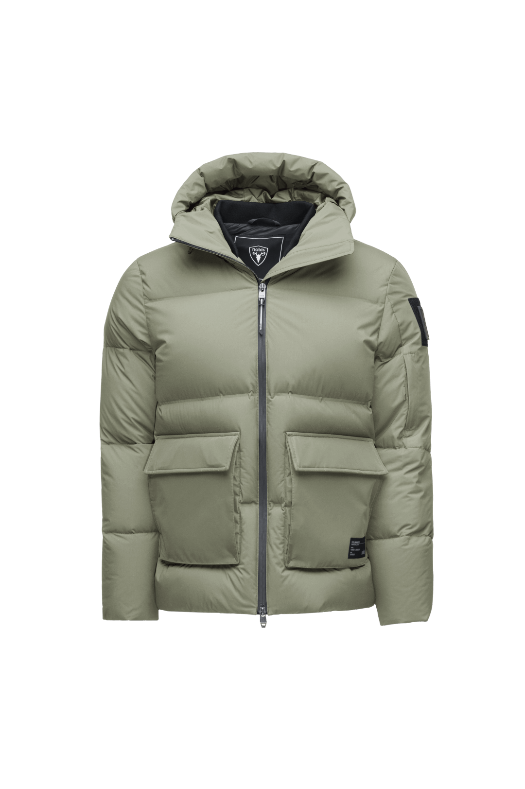 Supra Men's Performance Puffer in hip length, Technical Taffeta and 3-Ply Micro Denier fabrication, Premium Canadian White Duck Down insulation, non-removable down filled hood, centre front two-way zipper, flap pockets at waist, and zipper pocket at left bicep, in Clover