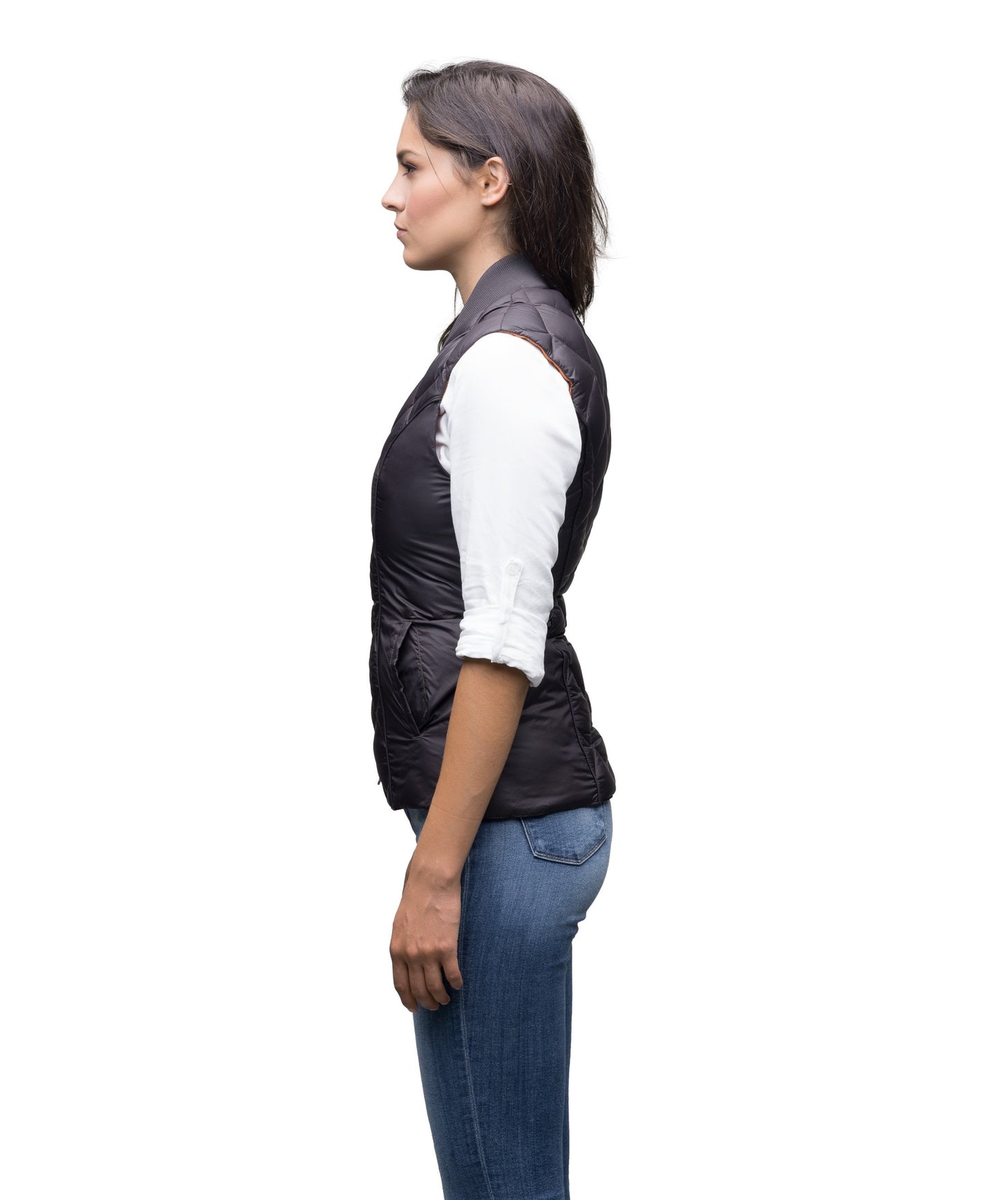 Women's slim fitting quilted vest in Dark Brown
