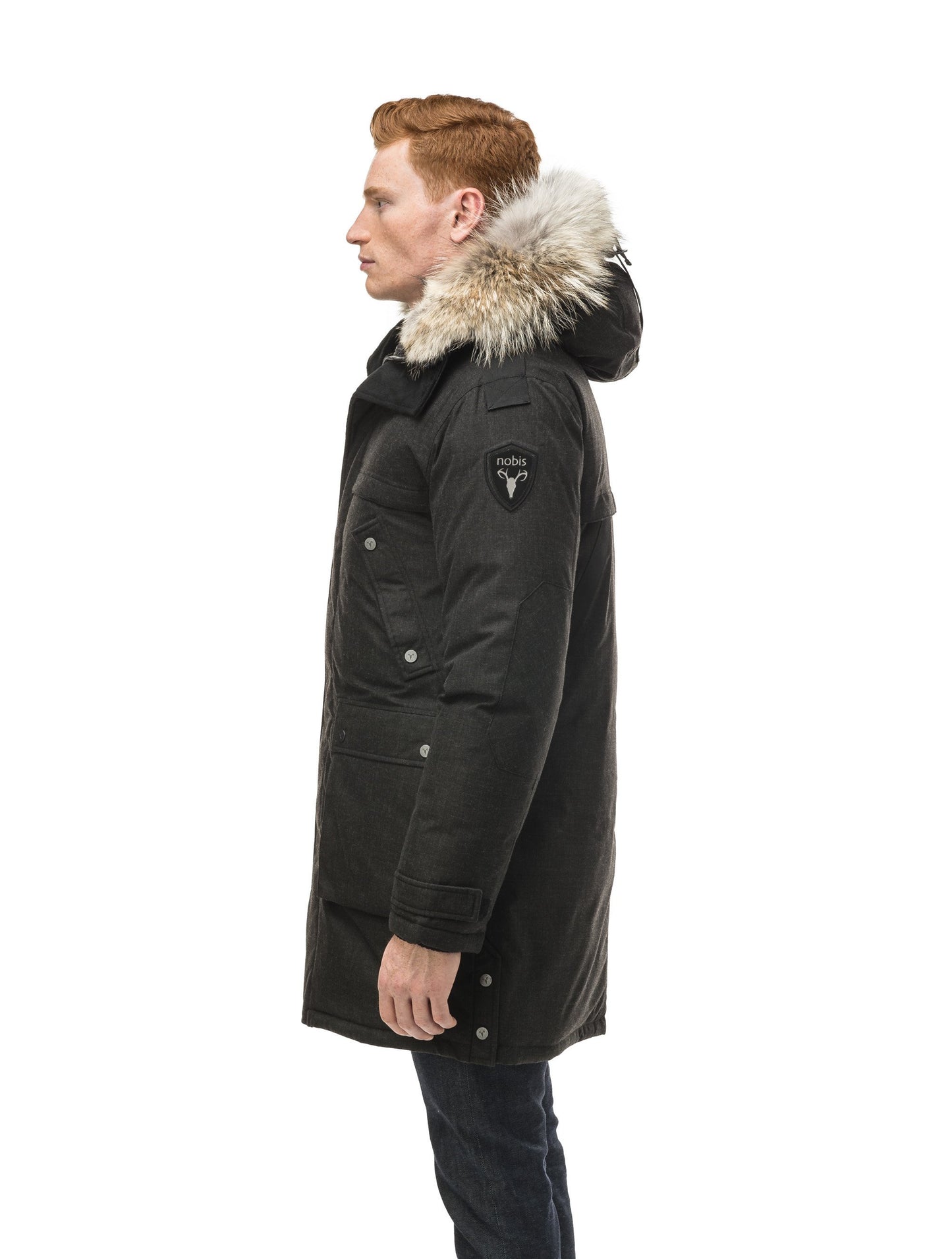 Men's Best Selling Parka the Yatesy is a down filled jacket with a zipper closure and magnetic placket in H. Black