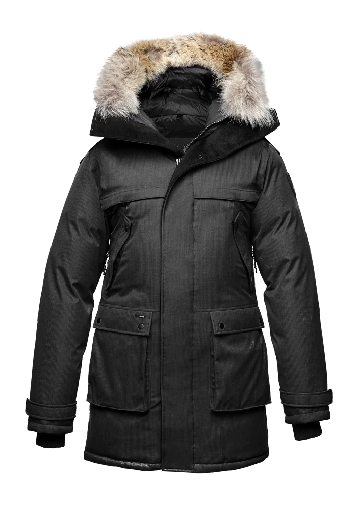 Men's Best Selling Parka the Yatesy is a down filled jacket with a zipper closure and magnetic placket in H. Black